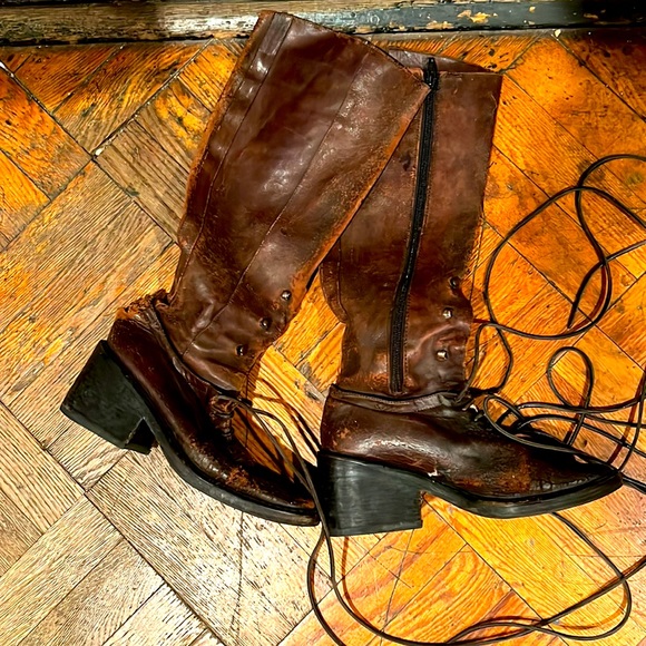 819 ANN DEMEULEMEESTER アイボリー レザー Kent Open Neck High